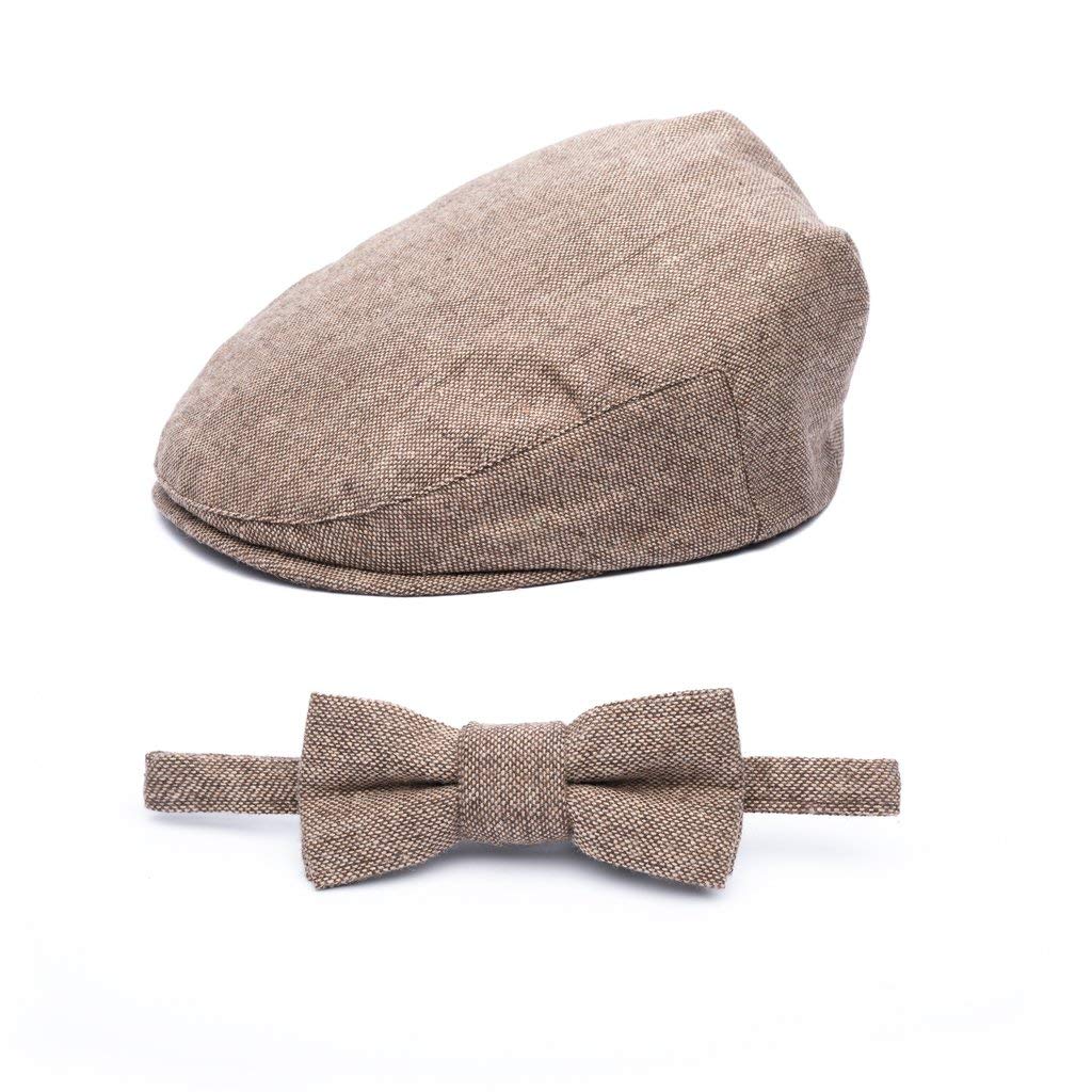 Born To Love Baby Boys Hat Vintage Driver Cap, Tan With Bow, 6-12 Months