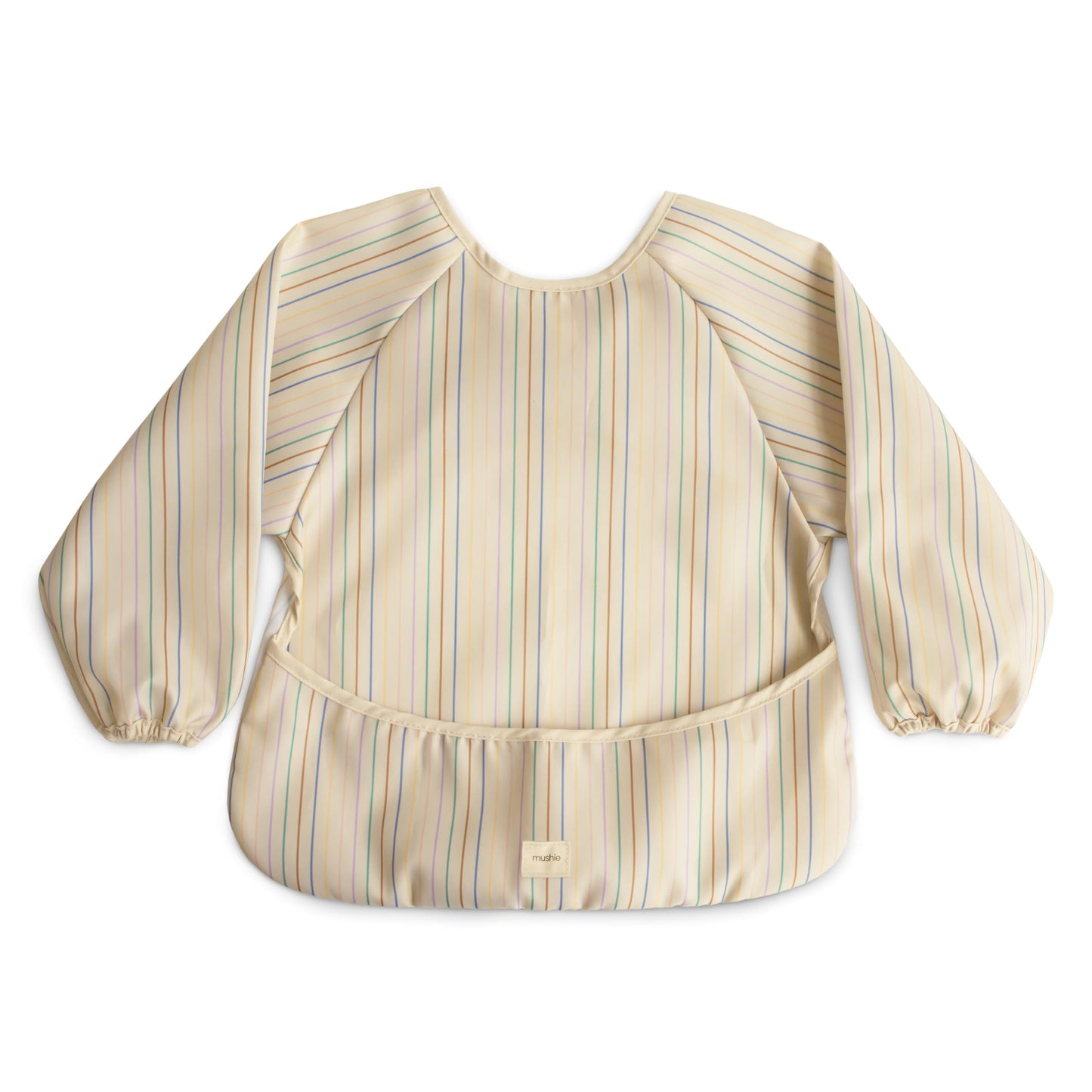 mushie Long Sleeve Baby Bib | Mess Free & Waterproof Fabric for Toddlers | Adjustable Fit for Ages 6-24 Months (Retro Stripes)