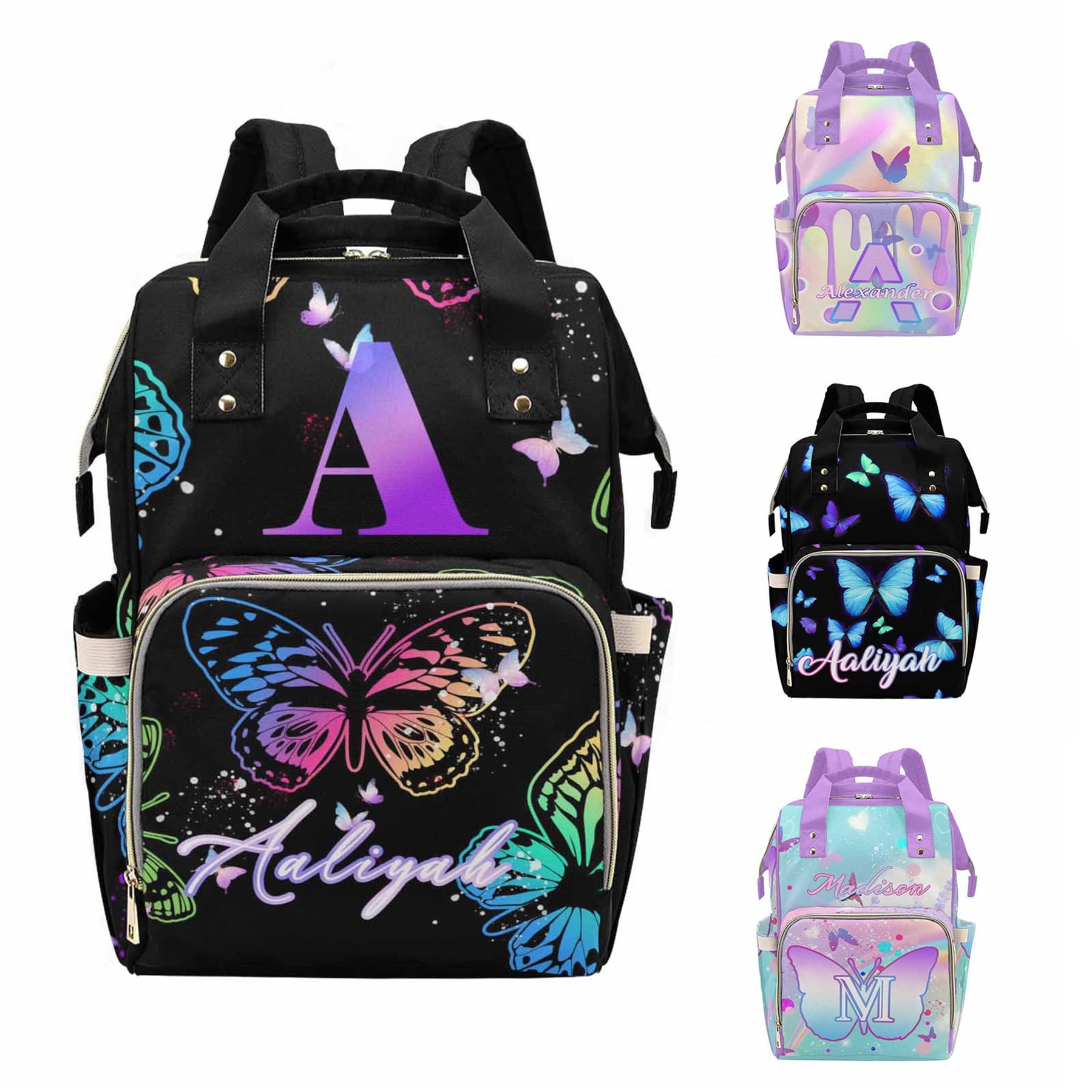 MyPupSocks Personalized Butterfly Diaper Bag for Mom Daughter Granddaughter - Mothers Day Gift Nappy Mommy Daypack Backpacks in 