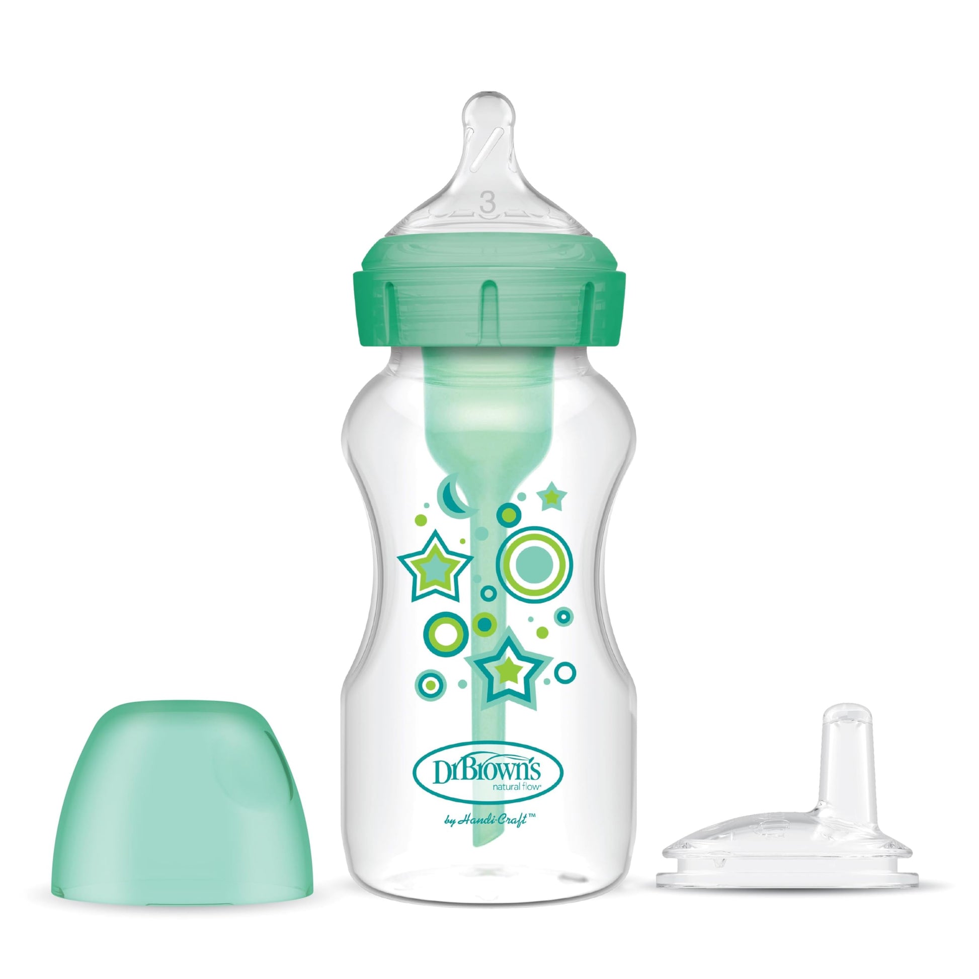 Dr. Brown'S Natural Flow Anti-Colic Options+ Wide-Neck Sippy Bottle Starter Kit, 9Oz/270Ml, With Level 3 Medium-Fast Flow Nipple