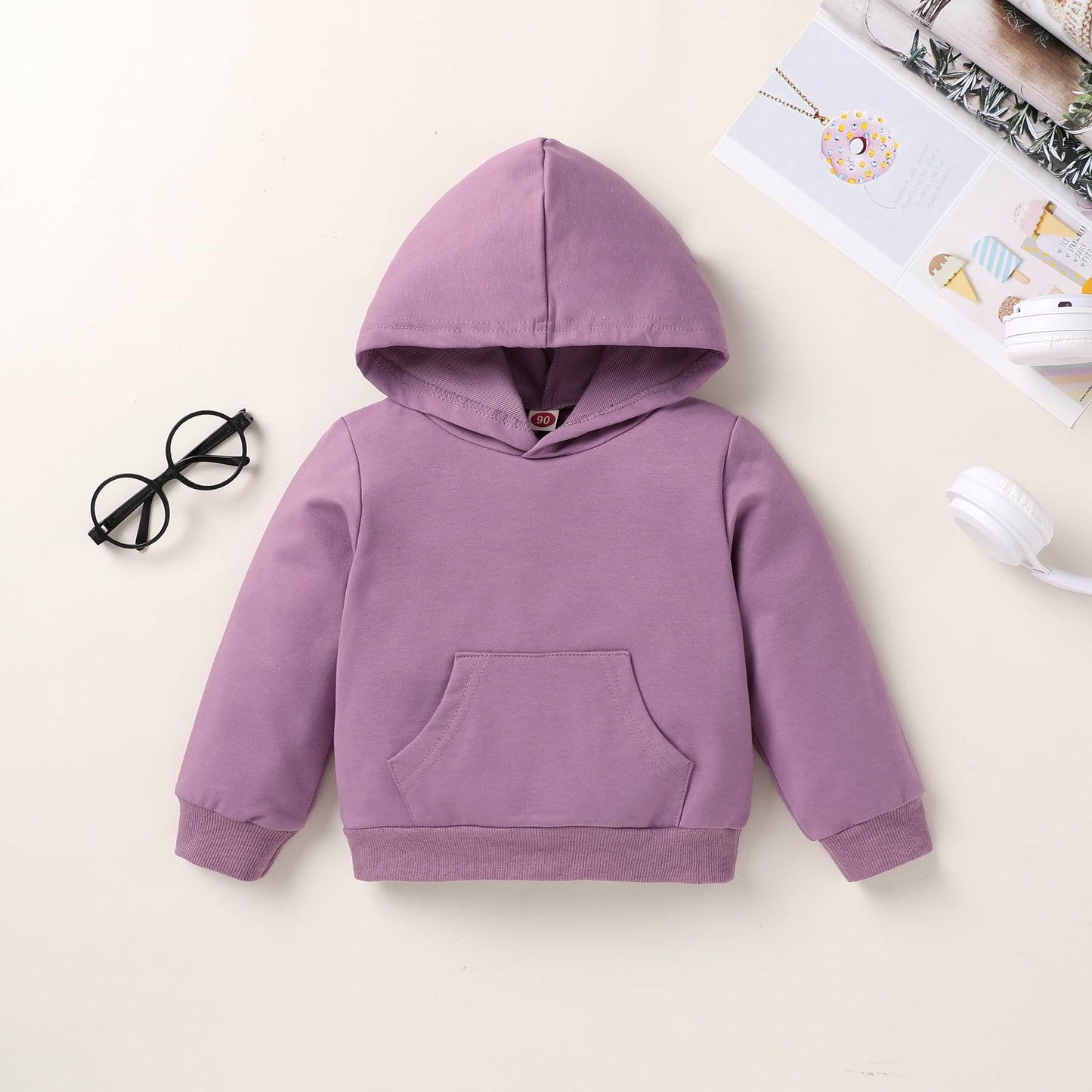 Happy Town Toddler Fall Outfits For Girl Boy Long Sleeve Hoodie Top And Long Sweatpants Set Toddler Sweatsuit (Solid Color-Fragr