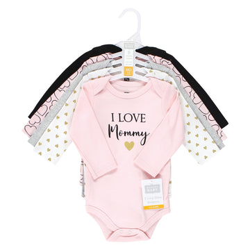 Hudson Baby Unisex Baby Cotton Long-Sleeve Bodysuits, Girl Mommy, 6-9 Months