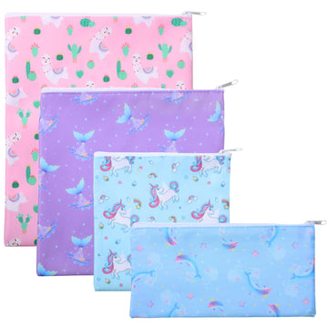 Paterr 4 Pcs Sandwich Bag Reusable Zipper Snack Bags Washable Food Safe Lunch Bags For Kids Students Adults Food (Unicorn)