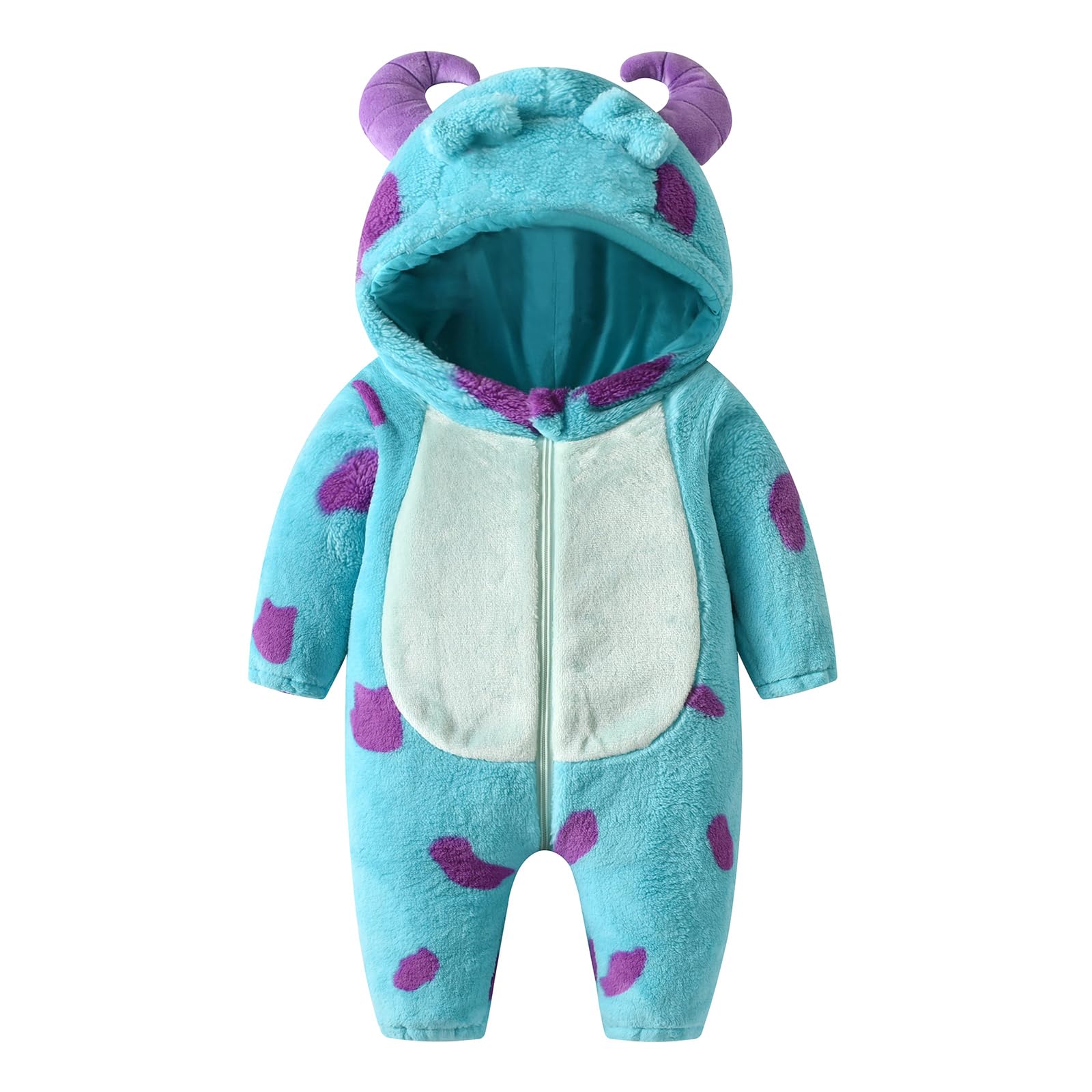 Muineobuka Newborn Baby Boy Girl Animal Costume Infant Cat Cosplay Hooded Bodysuit Toddler Fuzzy Warm Halloween Outfits (Blue, 1