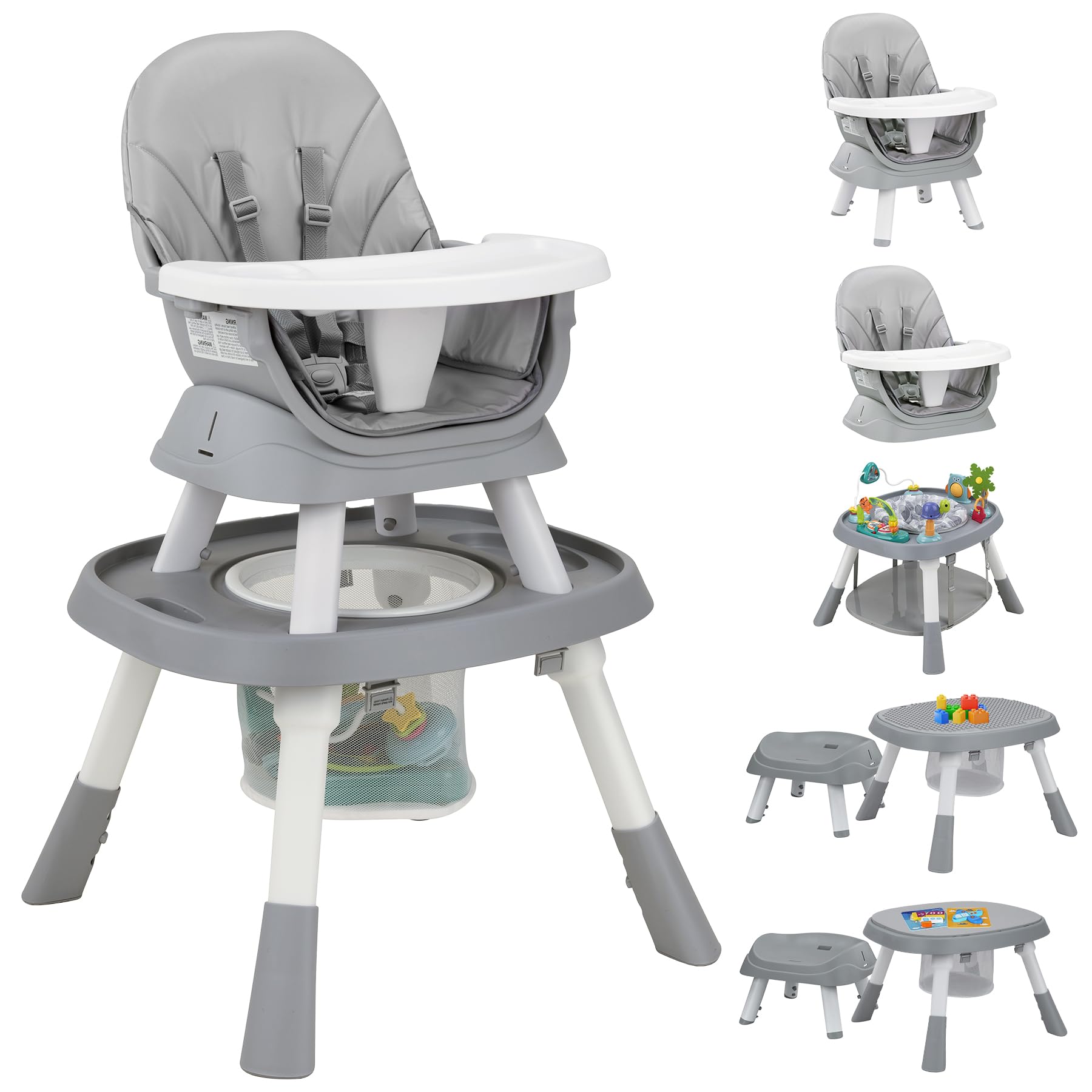 Baby High Chair with Activity Center,8-in-1 Convertible High Chairs for Babies and Toddlers with Baby Toys,Table and Chair Set B