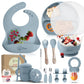ODoe 11Piece BpaFree Silicone Baby Feeding Set | Thick & Soft Suction Plates, Baby Food Bowl, Wooden Fork & Spoon, And More |