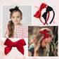 Red Velvet Bow Headband & 2 Pcs 4 Inch Hair Bows Set, Black School Hair Accessories For Little Toddler School Girls (Velvet Red)