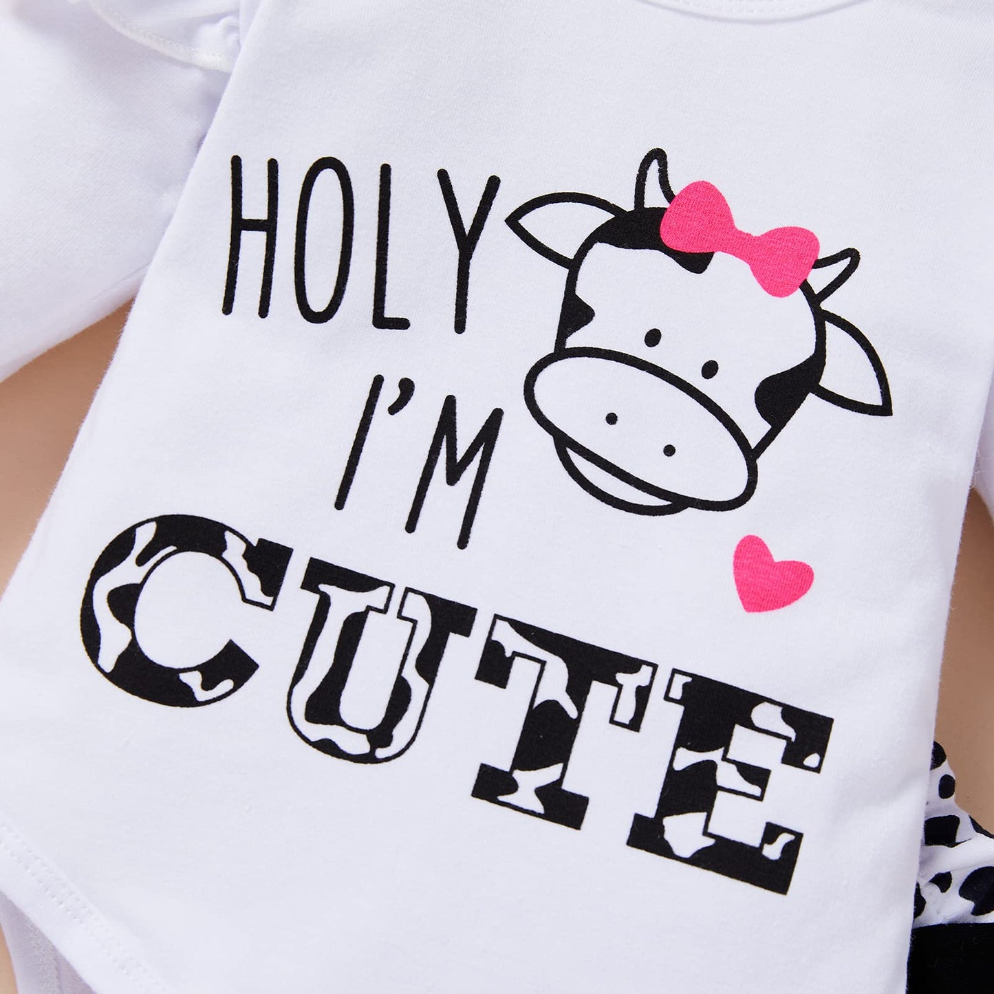 Zoelnic Newborn Baby Girl Clothes Ruffles Long Sleeve Romper Floral Leopard Pants Headband 3Pcs Toddler Outfit Sets(White Leopar