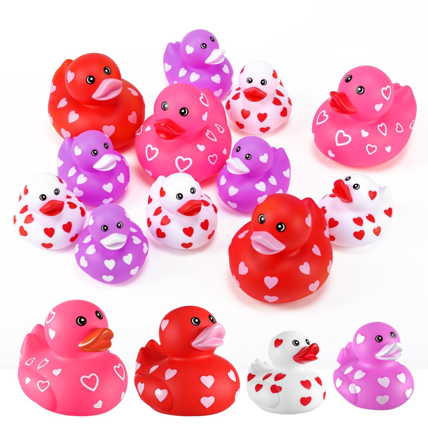 Jerify 2 Inch 3 Inch Valentine Rubber Duckies 6 Pcs Valentines Day Heart Ducks Small Tiny Rubber Ducks for Pool Bathtub Toys Par