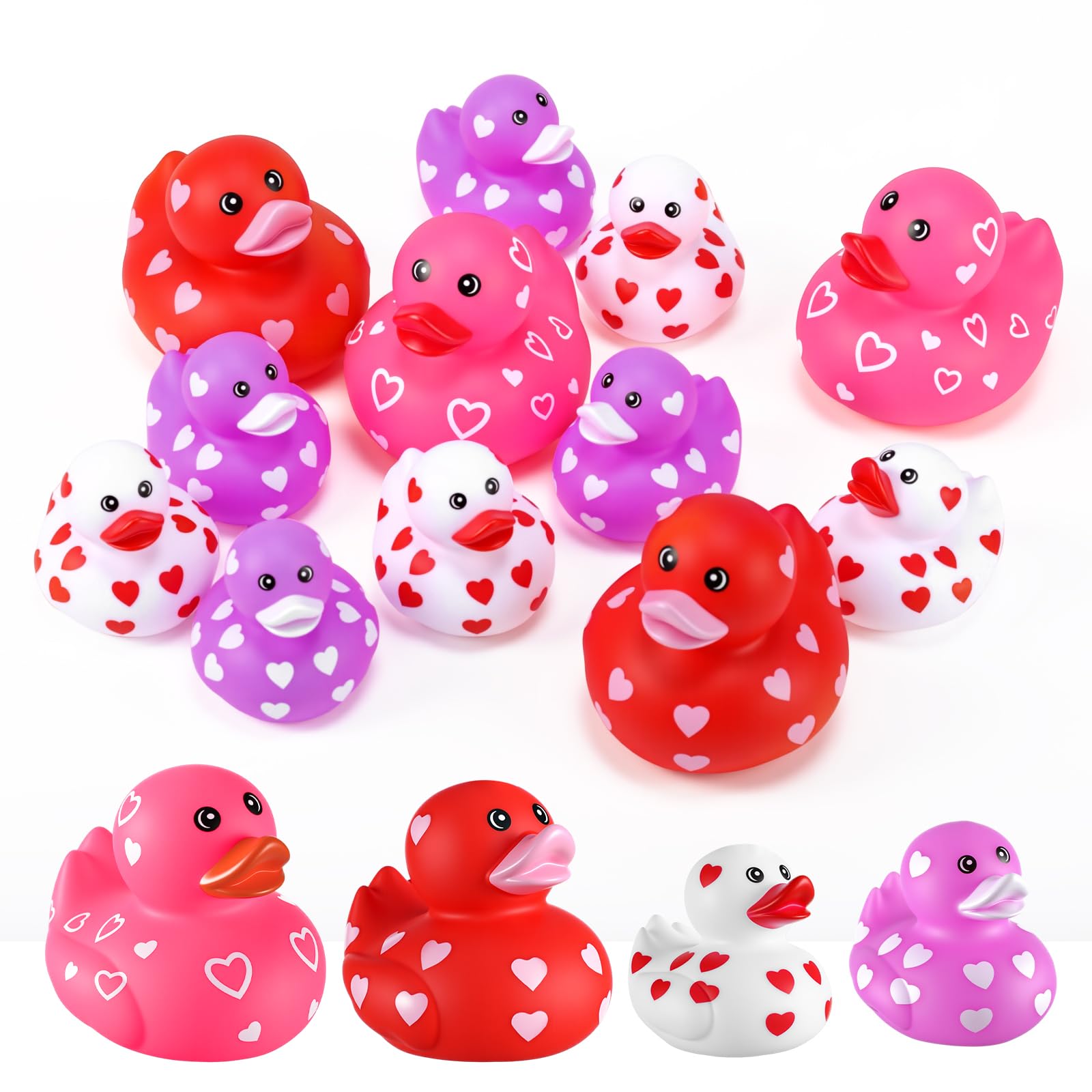Jerify 2 Inch 3 Inch Valentine Rubber Duckies 6 Pcs Valentines Day Heart Ducks Small Tiny Rubber Ducks for Pool Bathtub Toys Par