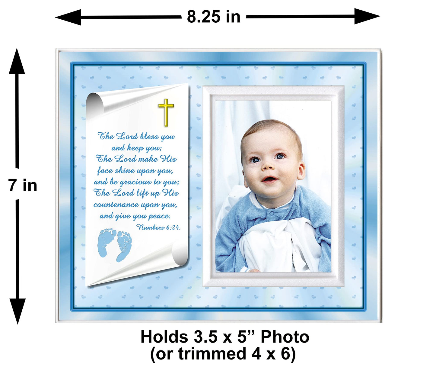 Christening Gift For Baby Boy | Cute Picture Frame | Affordable, Colorful | Holds A 3.5 X 5 Photo | Easyfront-Load Design | Blue