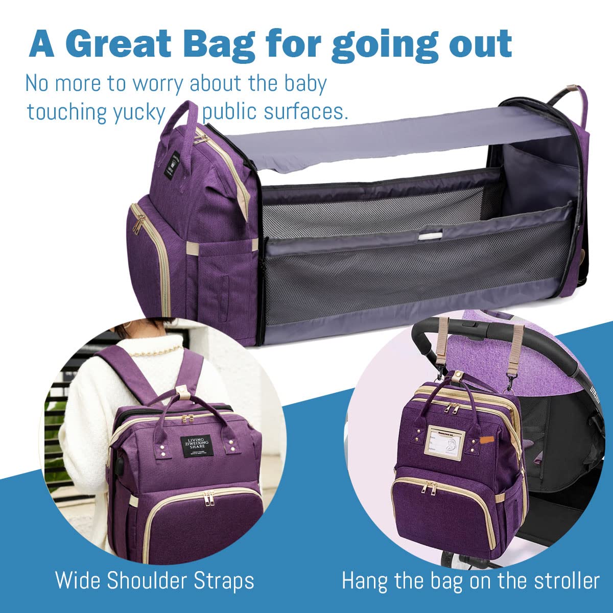 Salifa Diaper Bag Backpack, Nappy Baby Bags With Portable Changing Pad, 900D Waterproof Multi-Function Travel Portable Mommy Bag