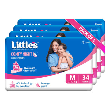 LittleS Baby Diapers M Size (Medium) Pants Style | 712 Kg | 136 Count | Comfy Nights Baby Diaper Pants With Leakage Guard & Up