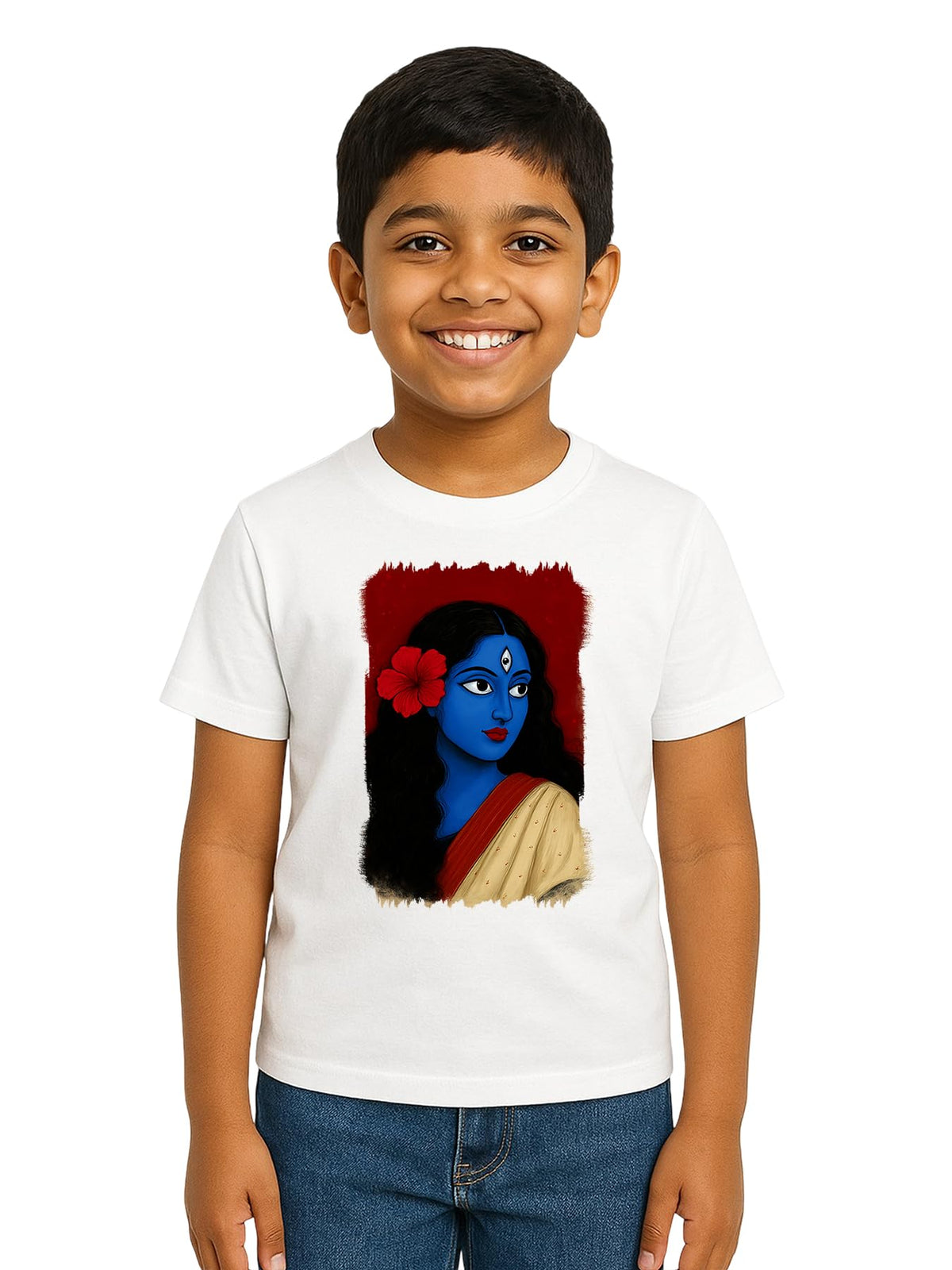 Caseria KidS Cotton Graphic Printed Half Sleeve TShirt  Maa Devi Durga (White, 612 Months)