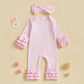 Fiomva Baby Girl Fall Outfits Newborn Ribbed Knit Romper Coming Home Outfit Infant Ruffle Jumpsuit Valentines Clothes (D Ribbed