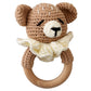 Wooden Baby Rattle,Crochet Bear Rattle with Wood Ring, Newborn Wooden Animal Rattle Toy,Infant Bear Wood Rattle Toys