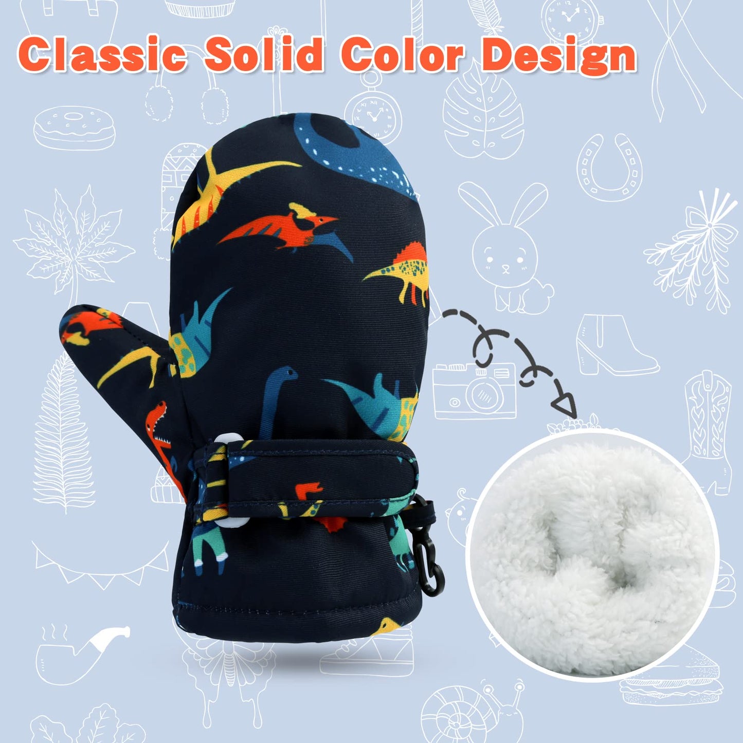 Bavst Toddler Waterproof Mittens Fleece Lined Baby Boys Girls Winter Warm Glove Kids Snow Infant Ski Mitten For 3M-5T (Navy Oran