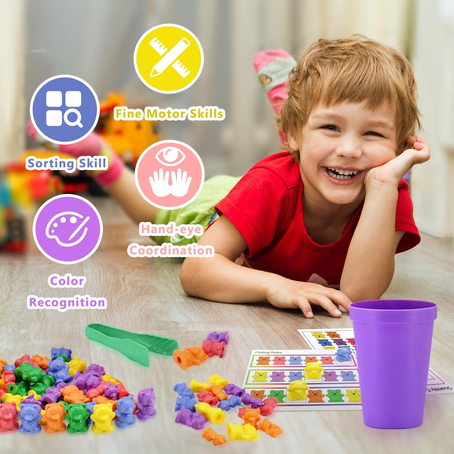 Bmag Counting Bears with Matching Sorting Cups, Preschool Math Learning Game with 24 Big Bears, 24 Little Bears, STEM Educationa