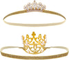DatingShiny 2PCS Gold Baby Tiara Glitter Baby Crown Headband Crystal Crown Hair Belt for Little Girl Infant Princess Tiaras Birt