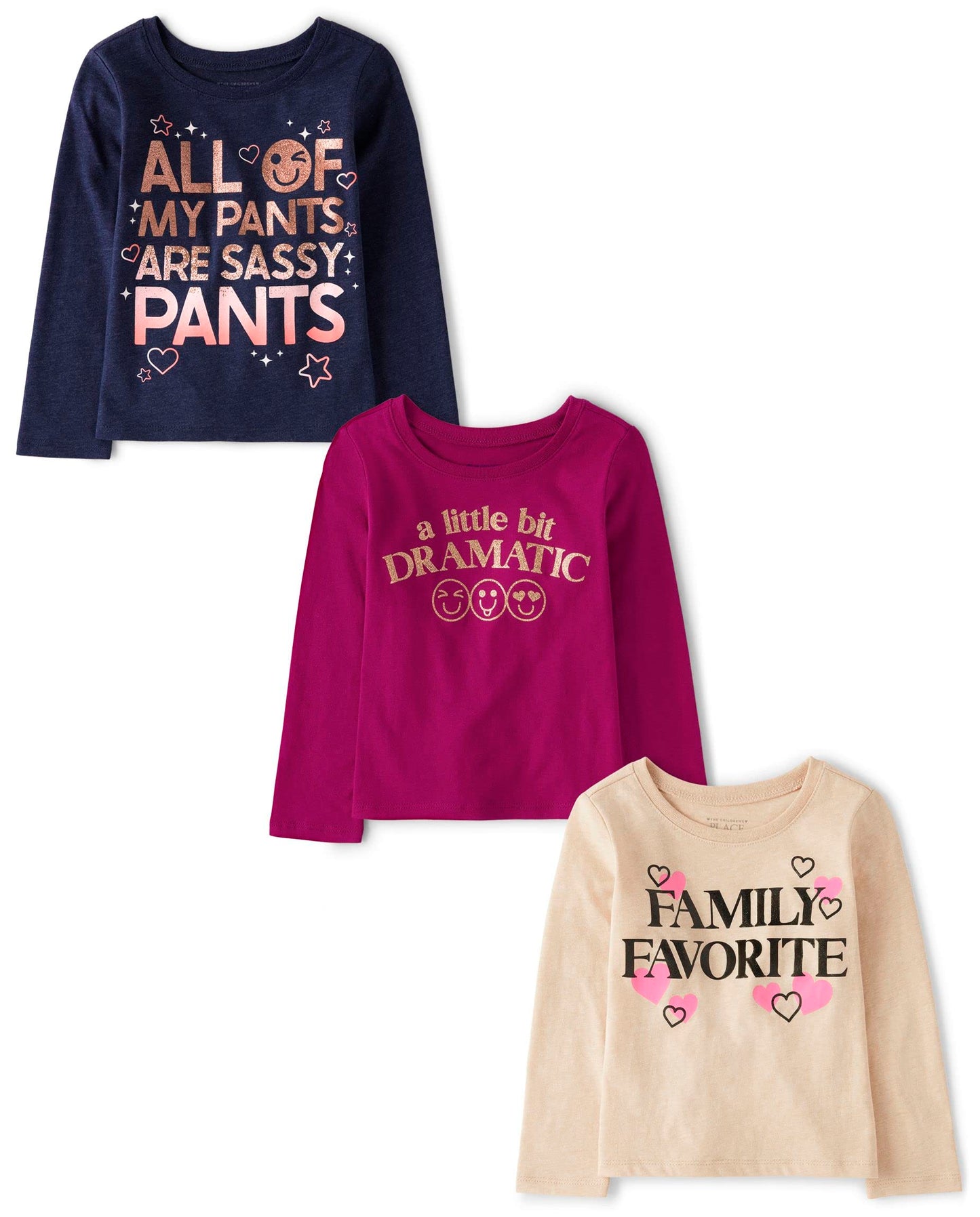 The Children'S Place|Baby-Toddler Girls Long Sleeve Graphic T-Shirt 3-Pack, A Bit Dramtic/Sassy Pants/Family-Favorite,|5T
