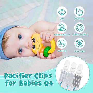 Babygoal Neutral Pacifier Clips, 3 Pack Binky Paci Holder And Leash For Boys And Girls Fits For Most Pacifier, Binkie Styles & B