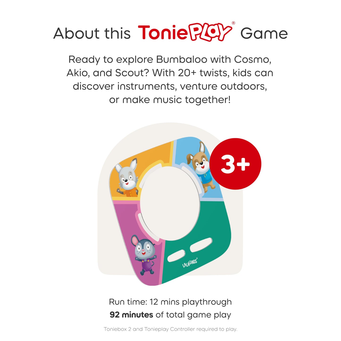 Toniebox 2 Audio Player Bundle for Kids 3+ with Lalalinos Akio, Cosmo, Scout Figurines and Tonieplay Game & Controller - Sky Blu