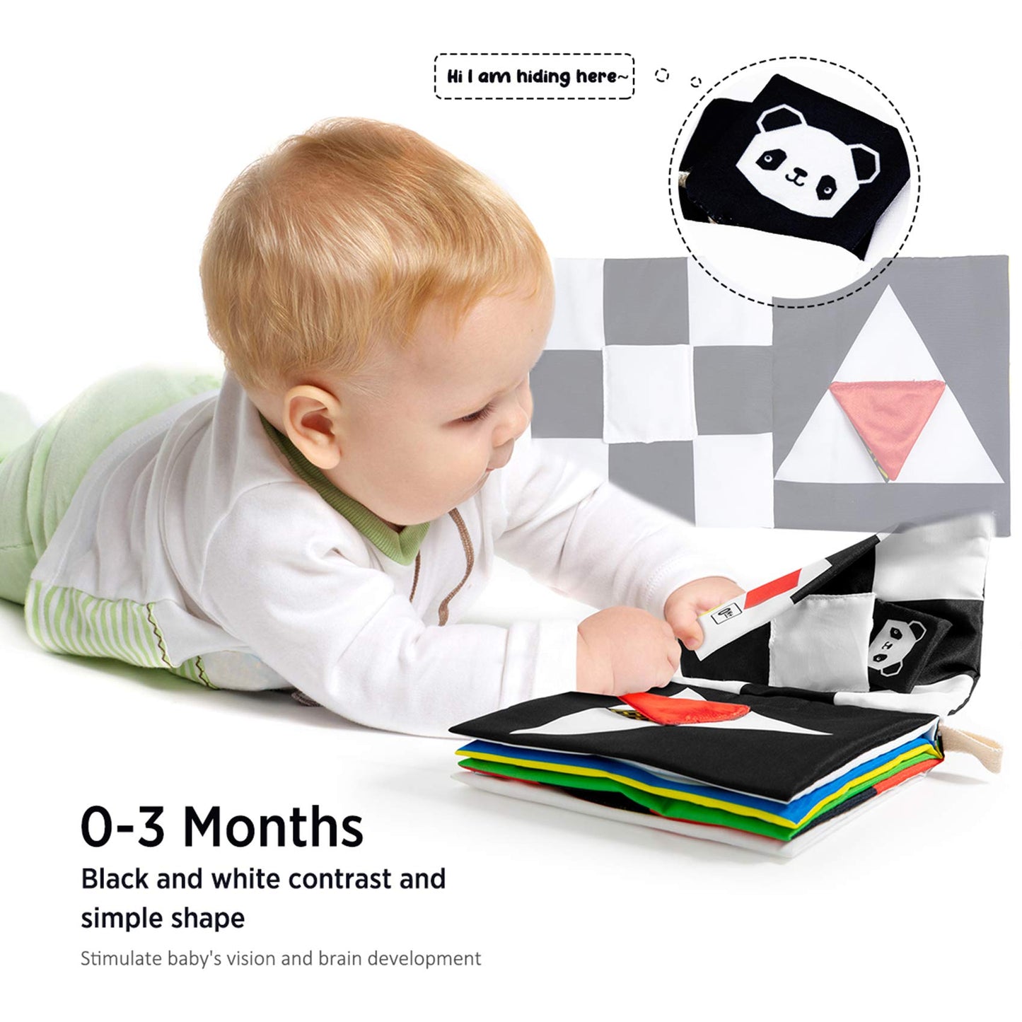 beiens Baby Books Toys, High Contrast Black and White, Non Toxic Fabric Touch and Feel Crinkle Cloth ,Early Educational Stimulat