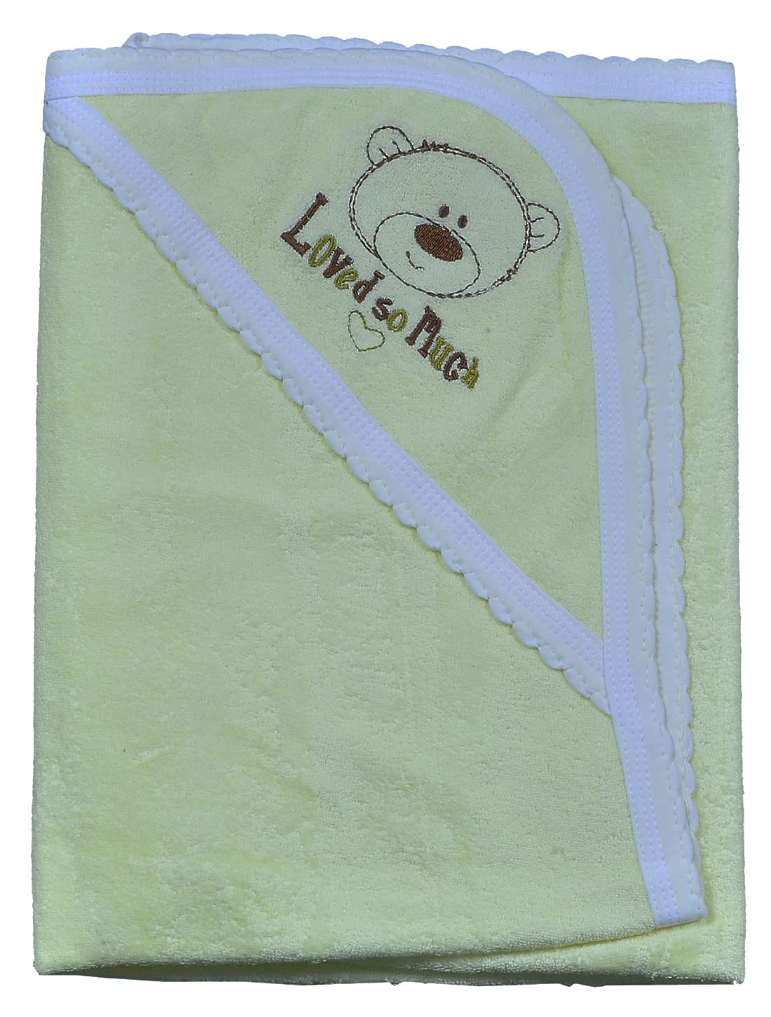 HAFEELA 100% Soft Cotton New Born Baby Hooded Jakard Towel Embroidery  Pack of 1 (Yellow)