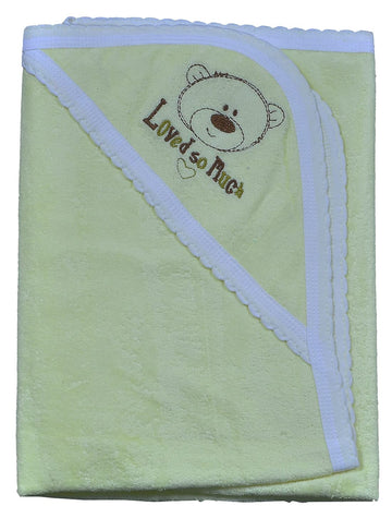 HAFEELA 100% Soft Cotton New Born Baby Hooded Jakard Towel Embroidery  Pack of 1 (Yellow)