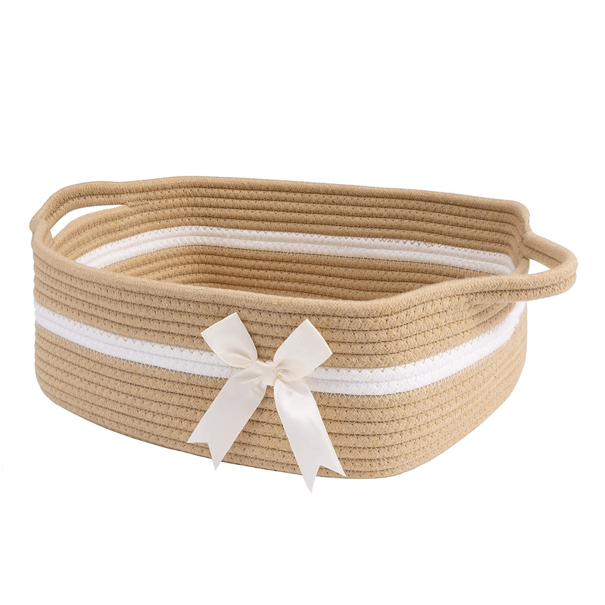 Chicvita Small Woven Rope Gift Basket, Baby Nursery Storage Basket For Towels, Snacks, Toys, Diapers, Rectangle Shelf Basket For