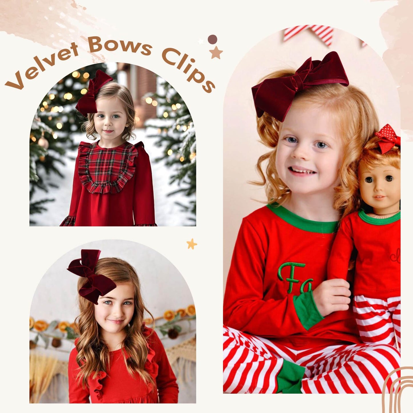 Oaoleer 2Pcs 6Inch Velvet Hair Bows Clips, Red Velvet Bows Hair Alligator Clips Hair Barrettes For Baby Girls Infants Toddlers K