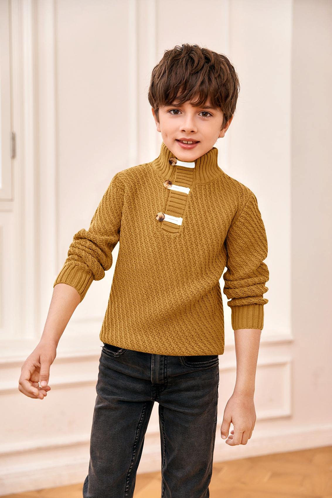 Makkrom Toddler Sweater Baby Boy Girl Turtleneck Cable Knit Sweaters Long Sleeve Christmas Outwear Spring Fall Winter Brown