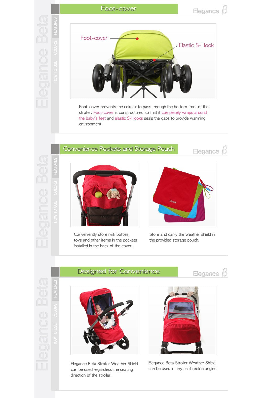 Manito Elegance Beta Stroller Weather Shield/Rain Cover - Red