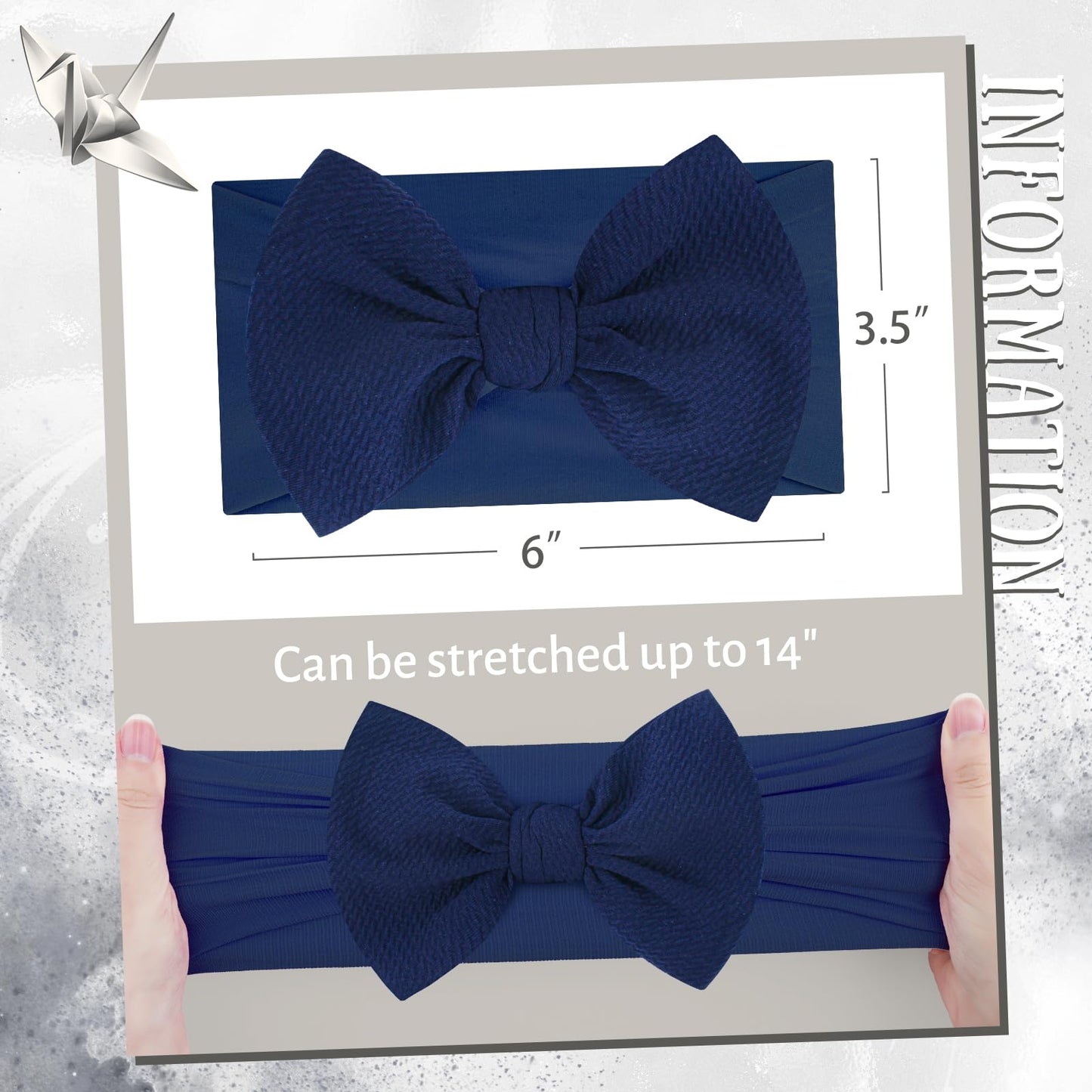Lanmerry Hairband For Girls Baby - 3 Pack Black With Bows Elastics Headbands Oversized Head Wraps Infant Toddlers Kids