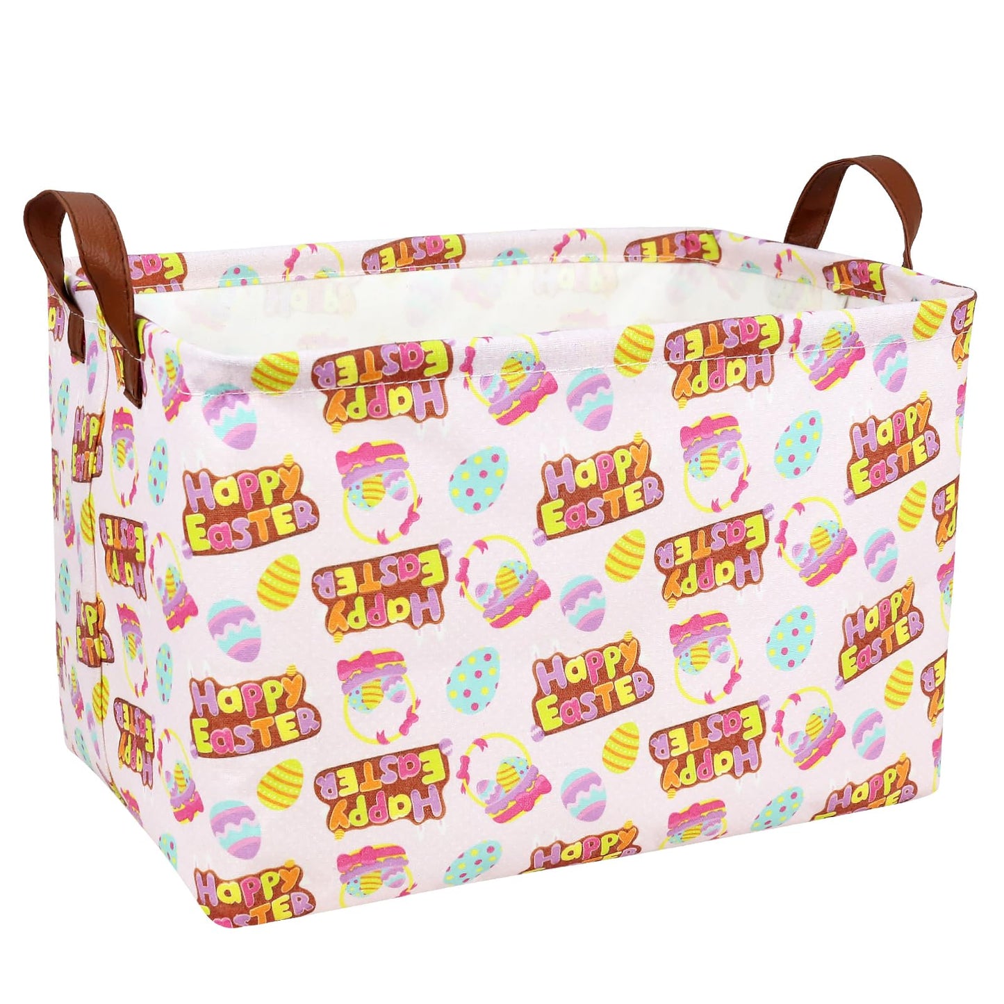 ASKETAM Large Empty Easter Basket for Kid Baby Rectangular Cute Easter Gift Bunny Eggs D?or Storage Basket (Pink Happy Egg)