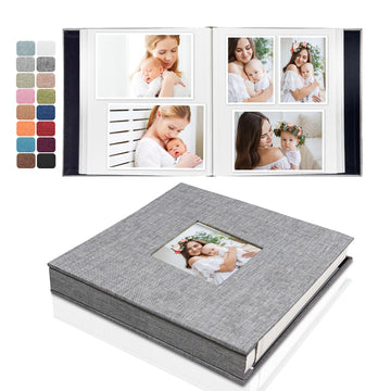 Henpisen Baby Memory Book, Photo Album Self Adhesive With Picture Display Window,40 Pages Grey Linen Cover Scrapbook For Baby Bo