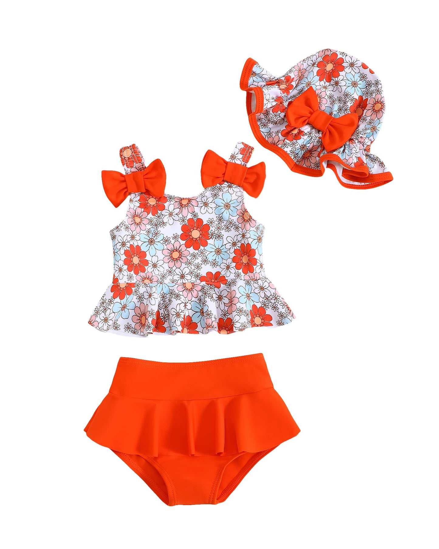 Mioglrie Toddler Bathing Suit Girl 3T 4T Swimsuit Girls Toddler Beach Swim Suit 2 Piece Orange Dasiy Bikini Summer Swimwear Tank