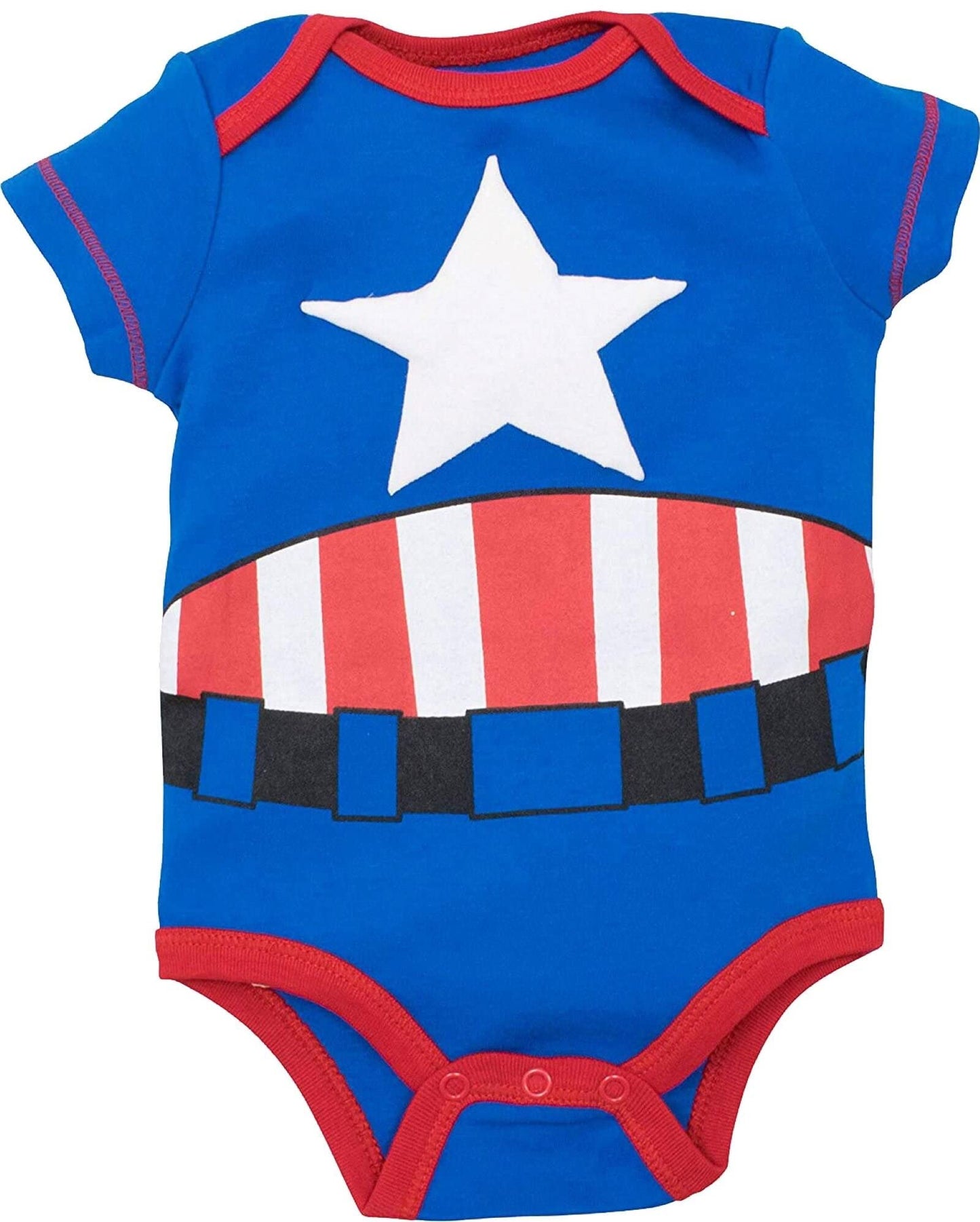 Marvel Avengers Captain America Newborn Baby Boys Cosplay Short Sleeve Bodysuit And Hat 0-3 Months
