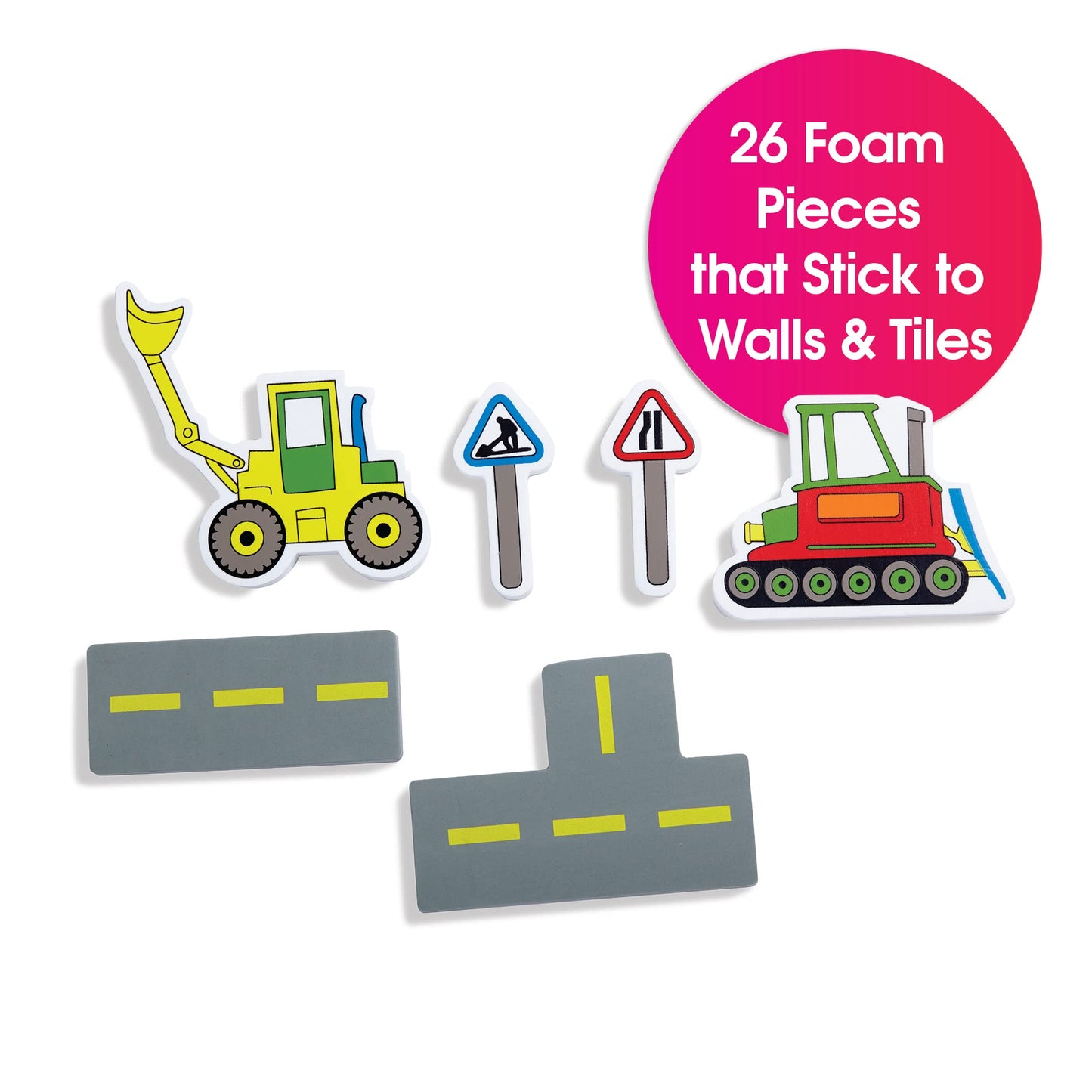 Edushape Magic Creations Foam Sticker Imaginative Bath Tub Activity Play Set, Road Construction