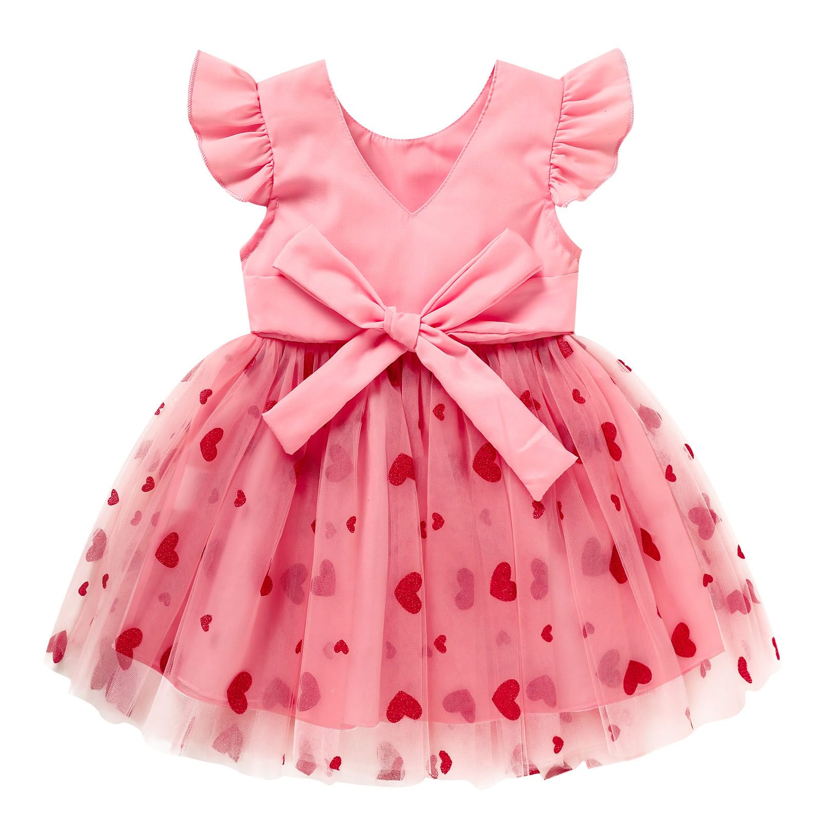 Baby Girl Valentine Dress Sleeveless Heart Tulle Tutu Skirt Holiday One-Piece Sundress (Deep Pink, 12-18M)