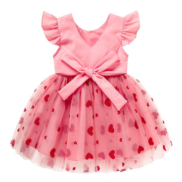 Baby Girl Valentine Dress Sleeveless Heart Tulle Tutu Skirt Holiday One-Piece Sundress (Deep Pink, 18-24M)