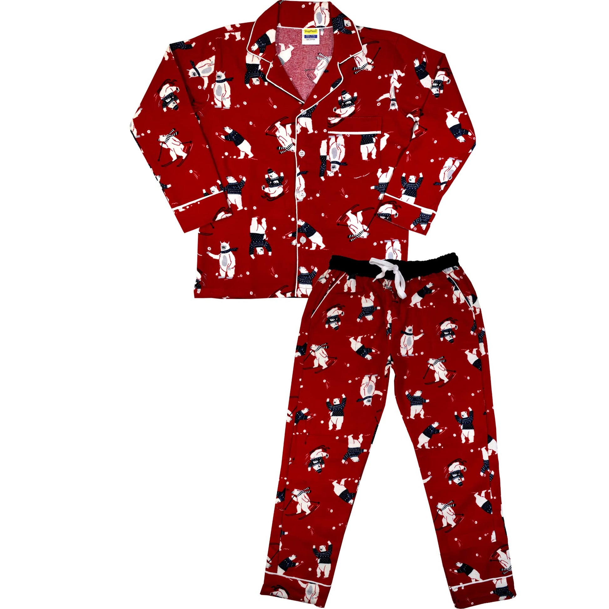 SHOPmOZO Winter Warm Pure Cotton Long Sleeve Kids Nightwear/Nightdress/Sleepsuit/Sleepwear/Night Suit for Boys and Girls Top and