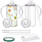 Vermida Sublimation Sippy Cup Blank With Handle, 12Oz Stainless Steel Sippy Cups, Kids Cups With Straws And Lids Spill Proof Dou