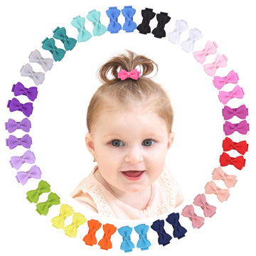 Grosgrain Ribbon Hair Bows Clips For Infant Girls - Fully Lined Mini Bows In 20 Color Pairs, Set Of 40 (1.2' Tiny Clips)