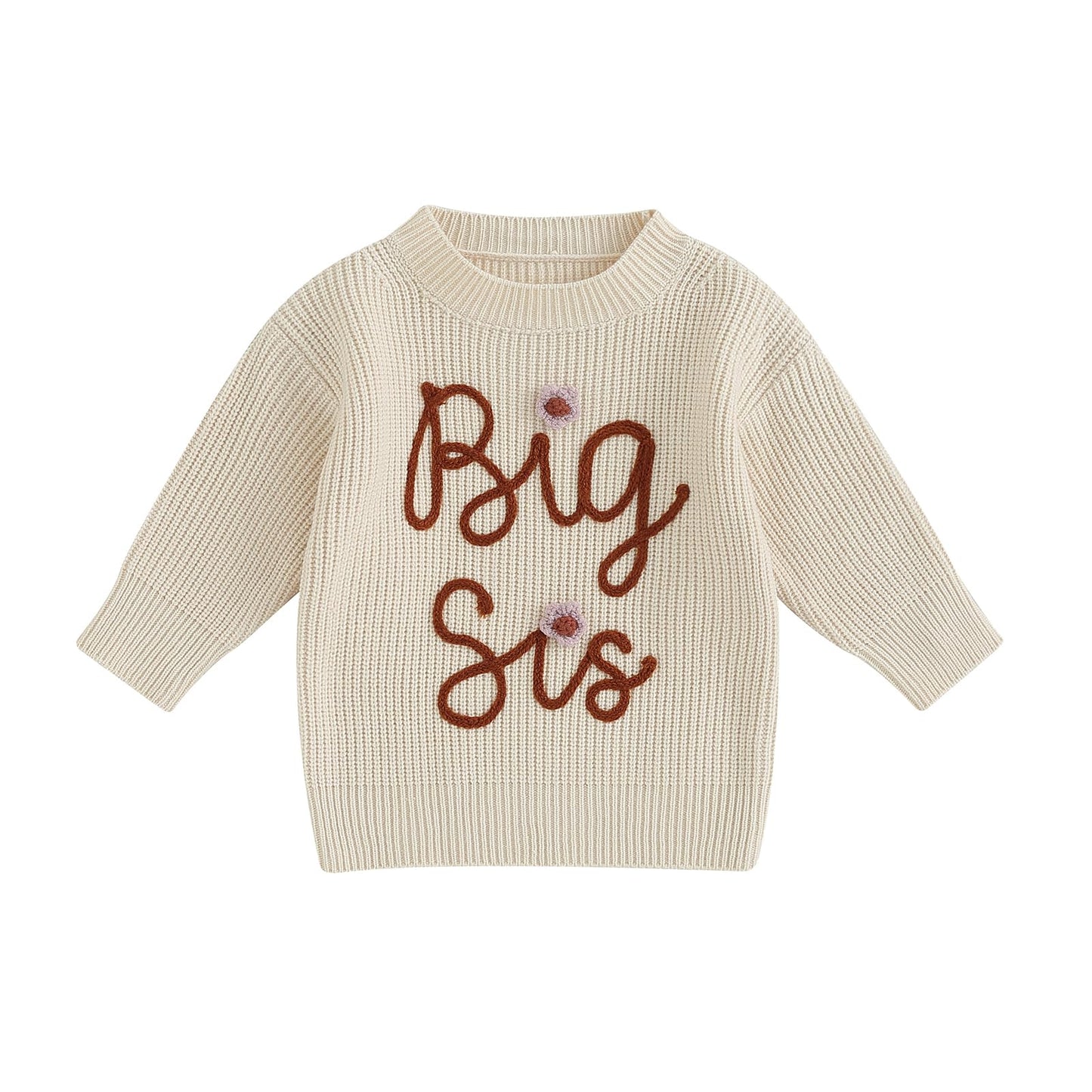 Creairy Big Sister Little Sister Matching Outfits Toddler Baby Girl Chunky Knit Sweater Warm Sweatshirt Knitted Fall Clothes (Bi