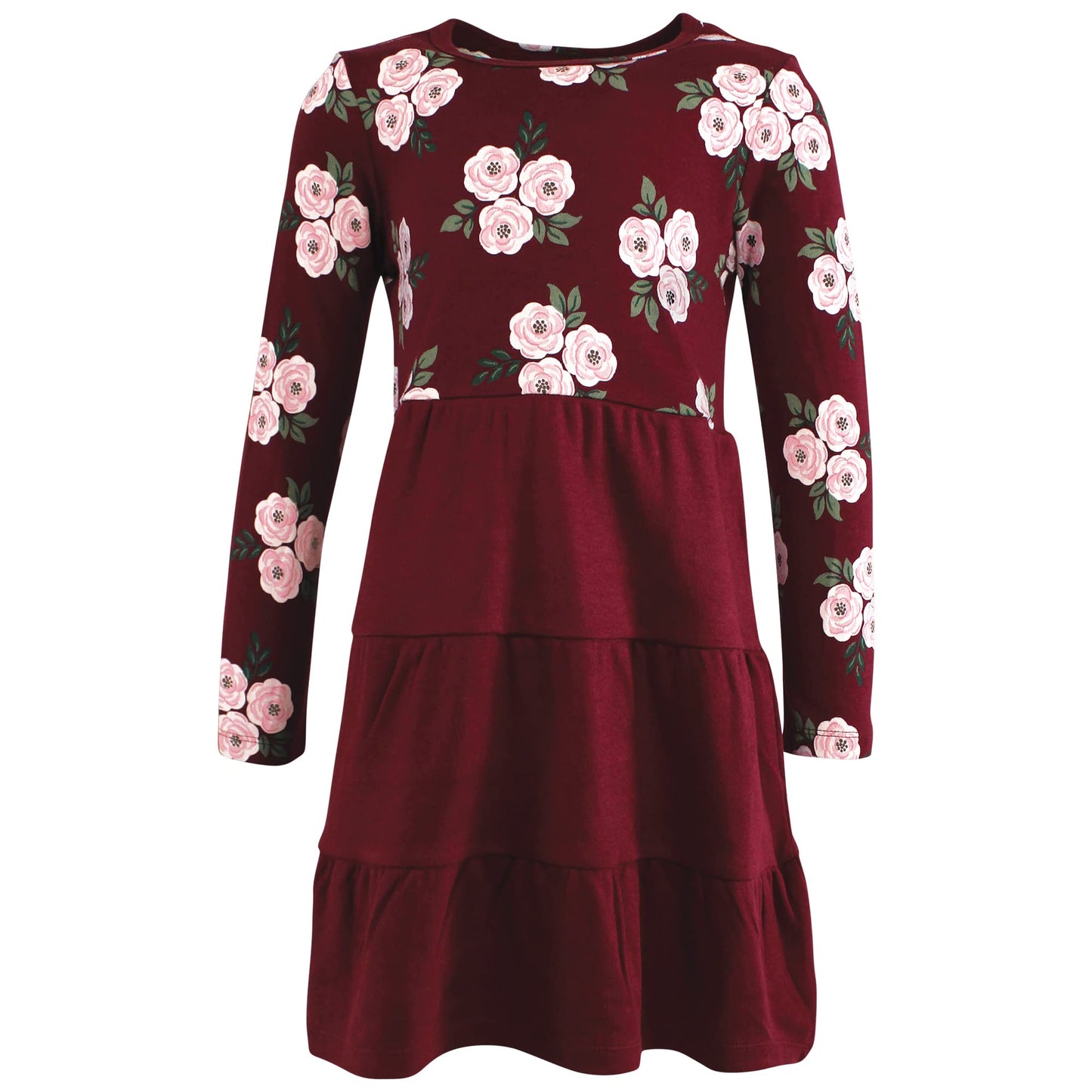 Hudson Baby Infant And Toddler Girl Cotton Dresses, Burgundy Floral, 9-12 Months