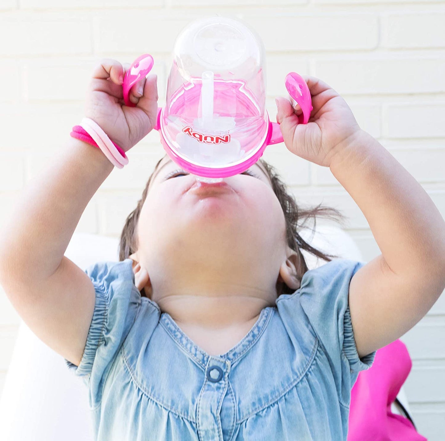 Nuby No Spill 360 Weighted Straw Grip N  Sip Tritan Cup with Hygienic Cover, 8 Oz, Trainer Cup (Pink/Teal)