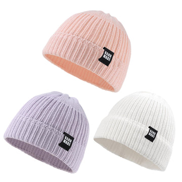 Simple Knitted Baby Beanie Hip-Hop Boys Winter Hat Toddler Kids Bonnet For Girl 0-5Y (3Pcs-O, L)