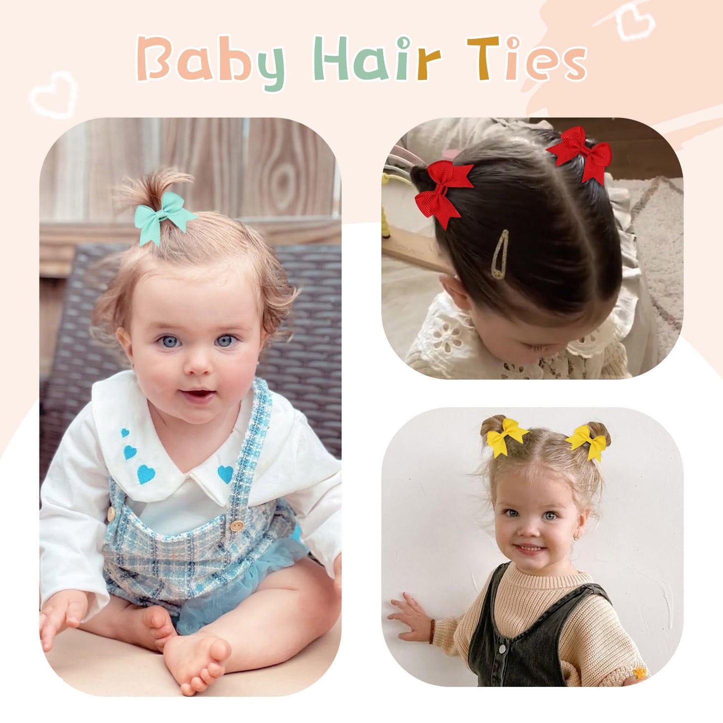 Oaoleer 40Pcs 2 Inches Baby Hair Ties, Toddler Hair Ties With Bows, Elastic Ponytail Holders Mini Small For Baby Girls Infants