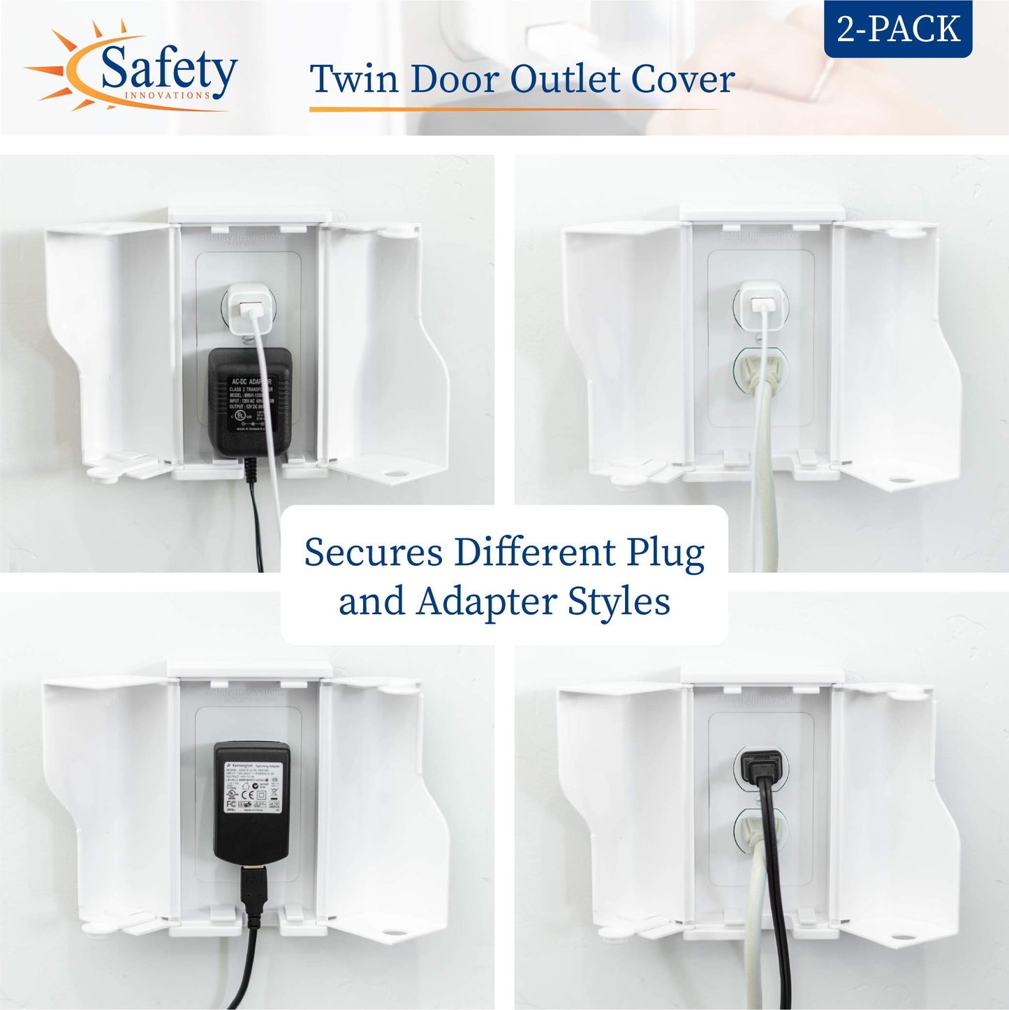 Safety Innovations Twin Door Baby Safety Outlet Cover Box For Babyproofing Outlets - More Interior Space For Extra Large Electri